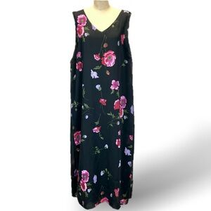 Wild Thyme dark moody rose floral long maxi‎ dress sleeveless plus size v-neck